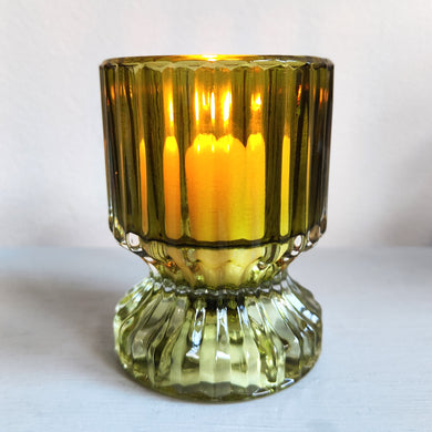 Pip Olive Green Glass Ribbed Tealight Holder by Light & Living
