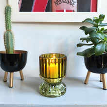 Pip Olive Green Glass Ribbed Tealight Holder by Light & Living