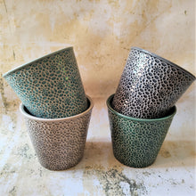 Mosaic pattern ceramic planters in grey, green, dark grey or sea green ~ by Gisela Graham