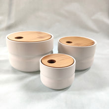 Set of 3 White Ceramic Pots with Wooden Lids by Hubsch