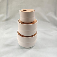 Set of 3 White Ceramic Pots with Wooden Lids by Hubsch