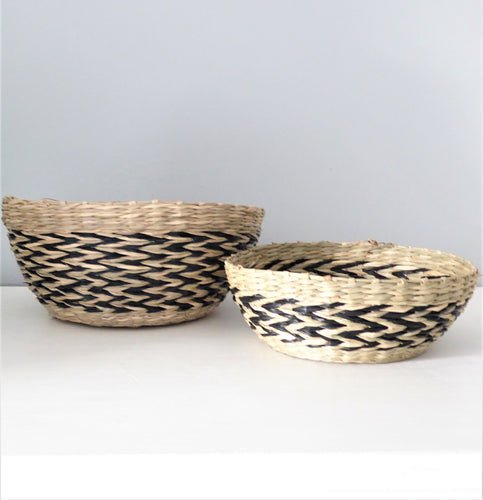 Black Chevron Seagrass Decorative Basket Bowls ~ Set of 2 ~ from Sass & Belle