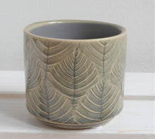 Leaf Design Mini Plant Pot Cover by Gisela Graham in navy or grey.