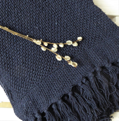 Navy Cotton Throw / Blanket ~ Recycled Cotton