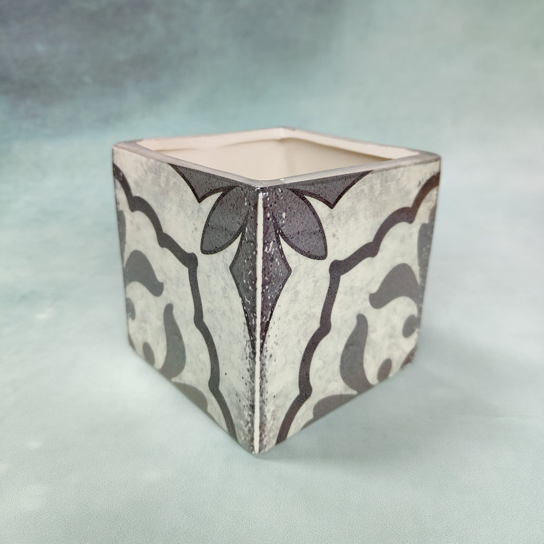 Square Grey Patterned Pots / Planters