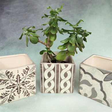 Square Grey Patterned Pots / Planters