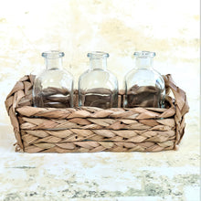 Straw Basket with Three Glass Bottles