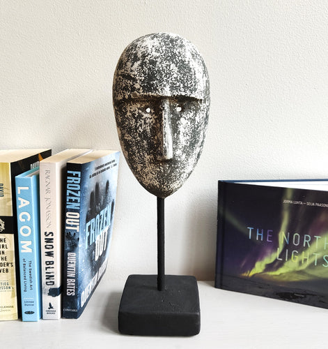 Concrete Face Ornament on Black Metal Stand by Light & Living