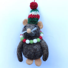 Felt Brown Mouse Christmas Tree Decoration.  Fair Trade for Namaste.  Hand made in Nepal.