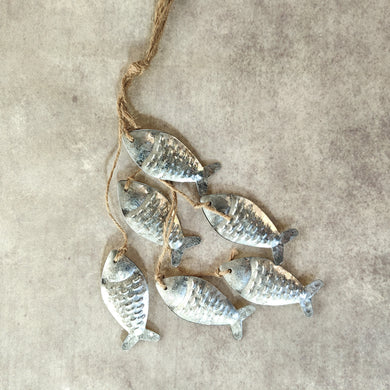 Set of six hanging silver fish