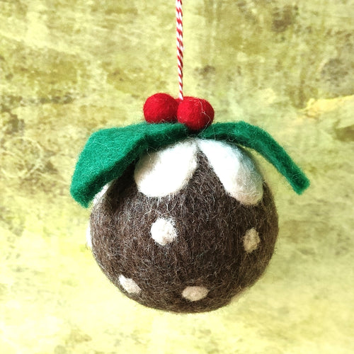 Christmas Pudding Felt Christmas Tree decoration.  Fair Trade Namaste. Made in Nepal