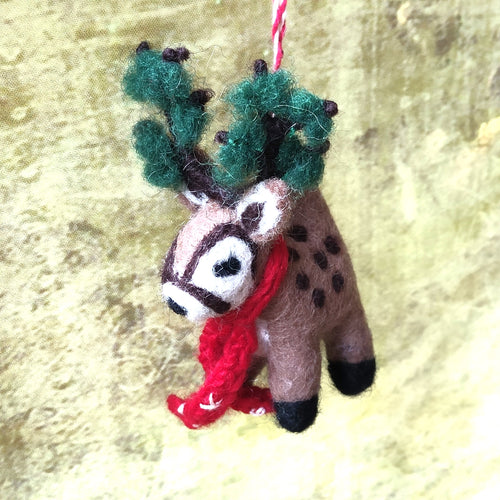 Felt hanging reindeer Christmas decoration made in Nepal for Namaste