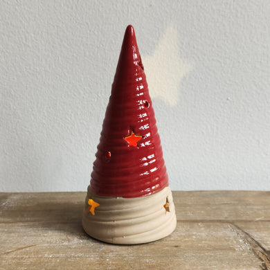 Red/Natural Ceramic Cone Tree with star shaped cut out lights by Heaven Sends