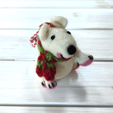 Sitting Polar Bear with Knitted Scarf Christmas Tree Decoration ~ Fair Trade