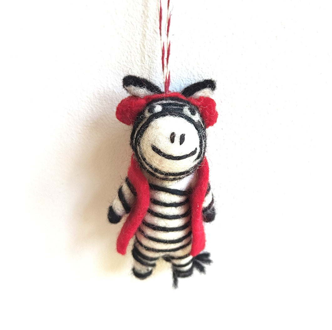 Zebra with Earmuffs Christmas Tree Decoration ~ Fair Trade