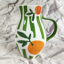 Clementine Stoneware Jug by Gisela Graham with Green Stripe and Orange Clementine Design