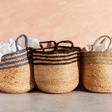 Black Stripe Jute Storage Basket