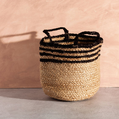 Black Stripe Jute Storage Basket