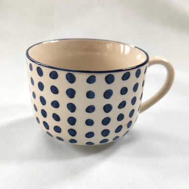 Large White Mug with Blue Dotty Design by Gisela Graham