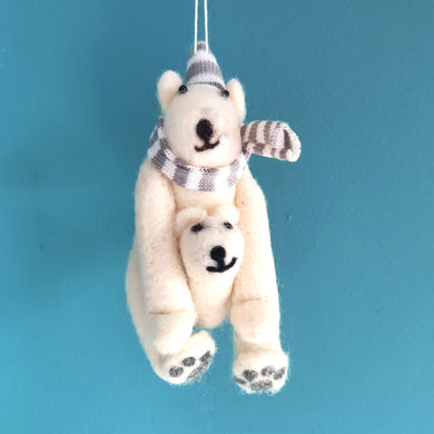 Sass & Belle Polar Bear with Baby Felt Christmas Decoration