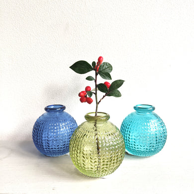 Set of Three Blue Textured Vases