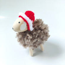 Wooden Sheep with Fluffy Coat & Santa Hat Christmas Decoration by Heaven Sends