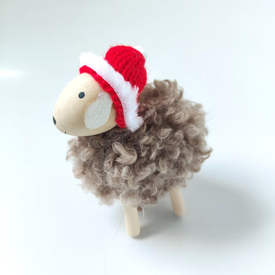 Wooden Sheep with Fluffy Coat & Santa Hat Christmas Decoration by Heaven Sends