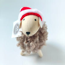 Wooden Sheep with Fluffy Coat & Santa Hat Christmas Decoration by Heaven Sends