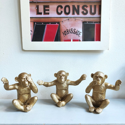 Three Monkeys ~ Gold ~ See No Evil, Hear No Evil, Speak No Evil by Light & Living