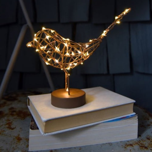 Copper Table Robin with LED Lights
