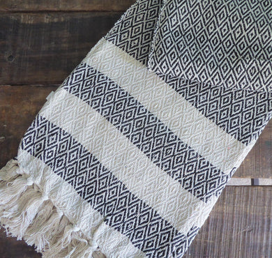 Scandi Boho Sass and Belle / Sass & Belle blanket throw ~ cotton ~ geometric black and cream design