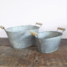 Zinc Oval Tubs / Planters with Wooden Handles ~ Set of 2 ~ from Grand Illusions