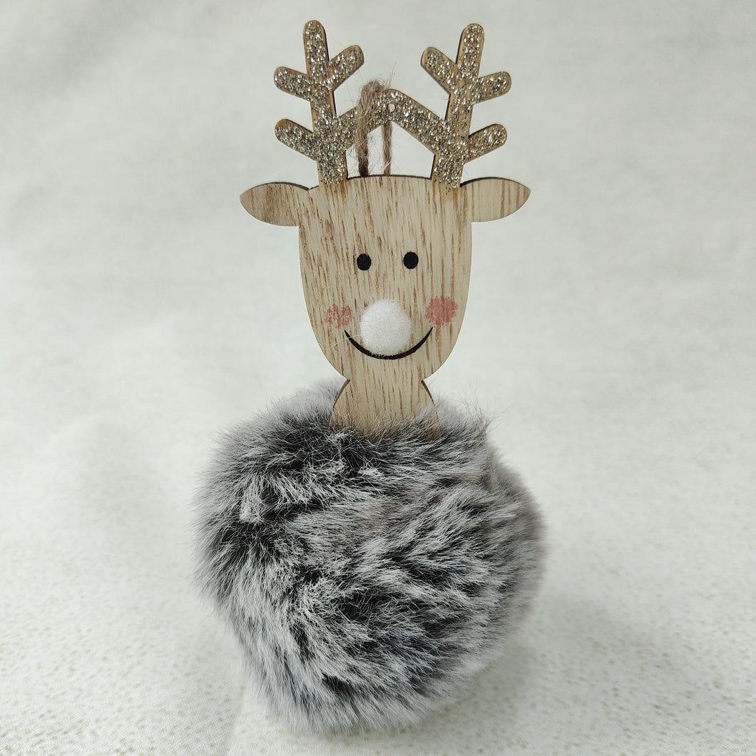 Fluffy Grey Hanging Reindeer ~ Christmas Decoration