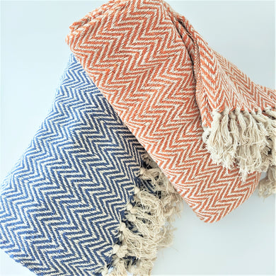Fair Trade Chevron Blanket / Throw ~ Namaste ~ Blue or Terracotta
